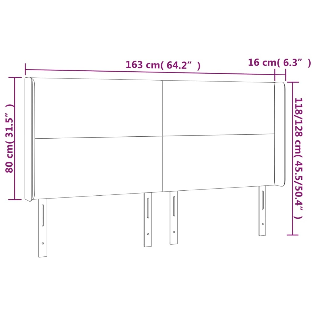 vidaXL Κεφαλάρι Κρεβατιού LED Σκούρο Γκρι 163x16x118/128εκ. Υφασμάτινο