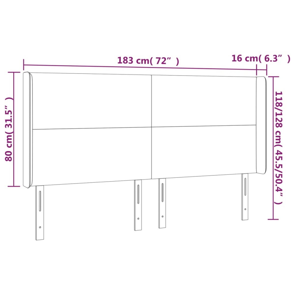 vidaXL Κεφαλάρι Κρεβατιού LED Μαύρο 183x16x118/128 εκ. Υφασμάτινο