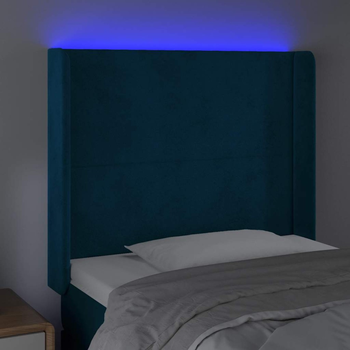 vidaXL Κεφαλάρι Κρεβατιού LED Σκούρο Μπλε 83x16x118/128εκ. Βελούδινο