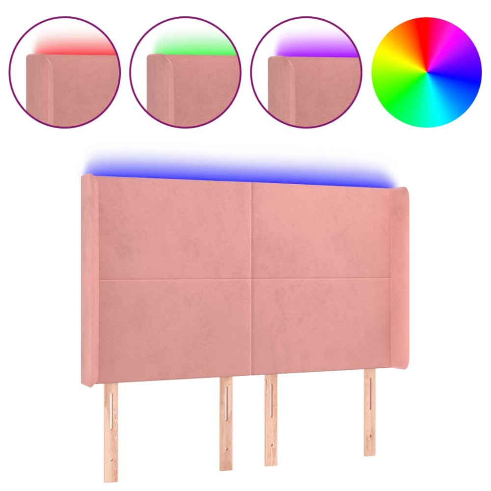 vidaXL Κεφαλάρι Κρεβατιού LED Ροζ 147x16x118/128 εκ. Βελούδινο