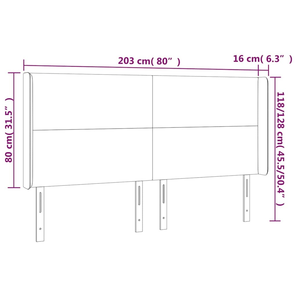 vidaXL Κεφαλάρι Κρεβατιού LED Σκούρο Μπλε 203x16x118/128 εκ. Βελούδινο