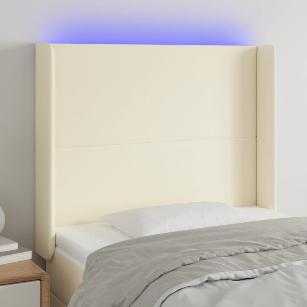 vidaXL Κεφαλάρι Κρεβατιού LED Κρεμ 93x16x118/128εκ. Συνθετ. Δέρμα