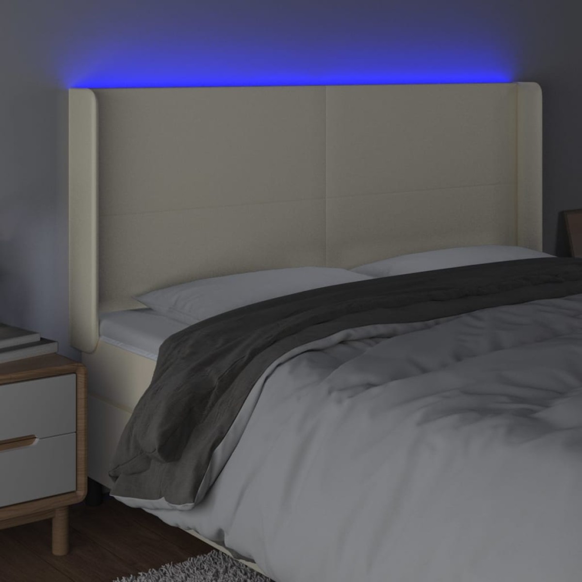 vidaXL Κεφαλάρι Κρεβατιού LED Κρεμ 203x16x118/128 εκ. Συνθετ. Δέρμα