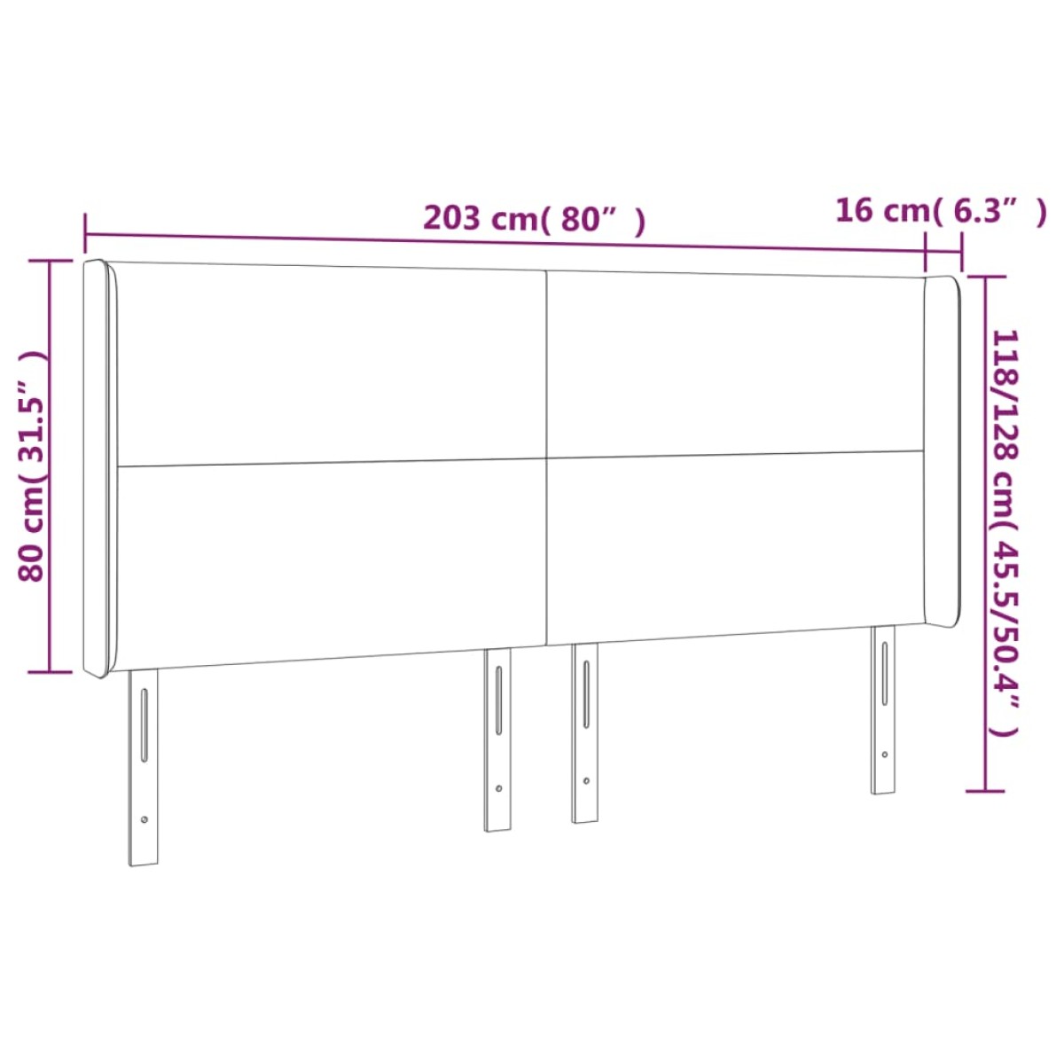 vidaXL Κεφαλάρι Κρεβατιού LED Κρεμ 203x16x118/128 εκ. Συνθετ. Δέρμα