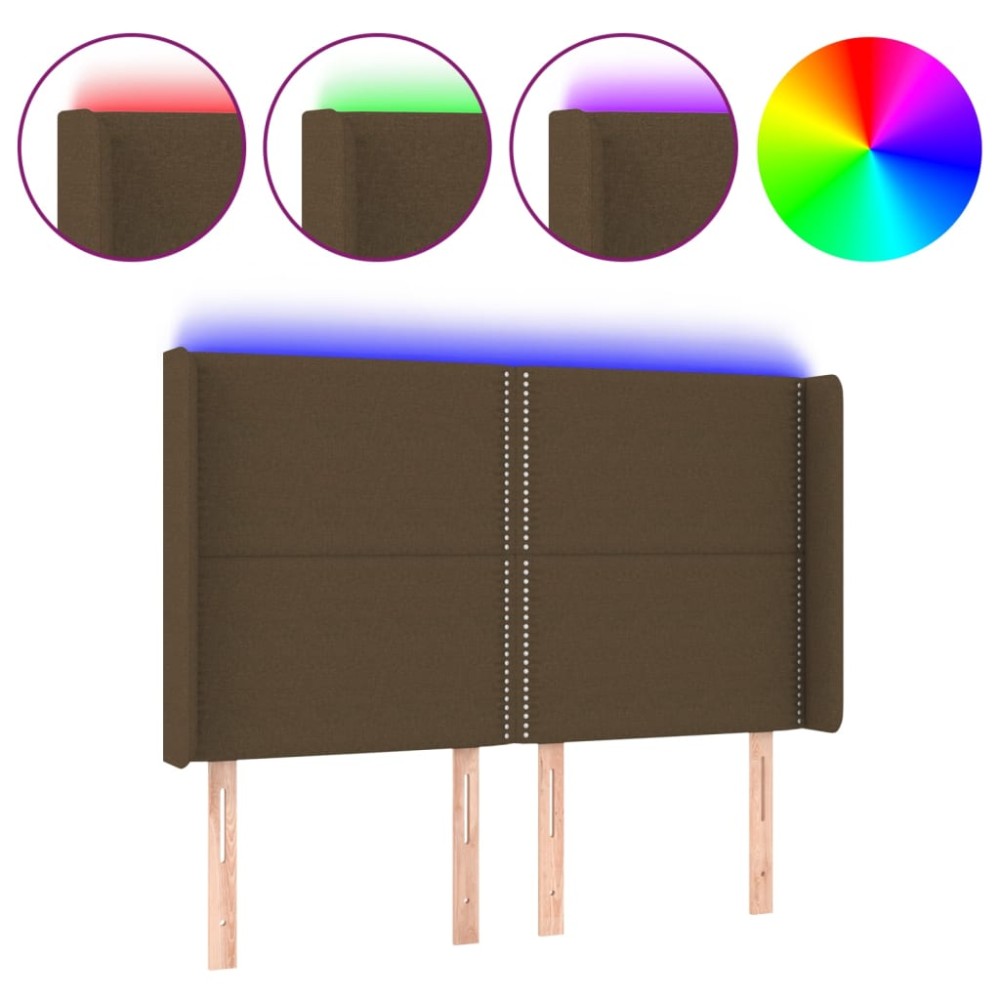 vidaXL Κεφαλάρι Κρεβατιού LED Σκούρο Καφέ 147x16x118/128εκ. Υφασμάτινο
