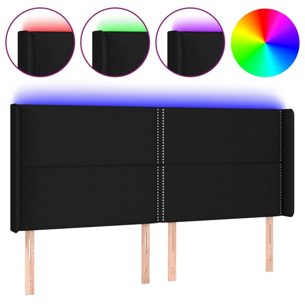 vidaXL Κεφαλάρι Κρεβατιού LED Μαύρο 203x16x118/128 εκ. Υφασμάτινο