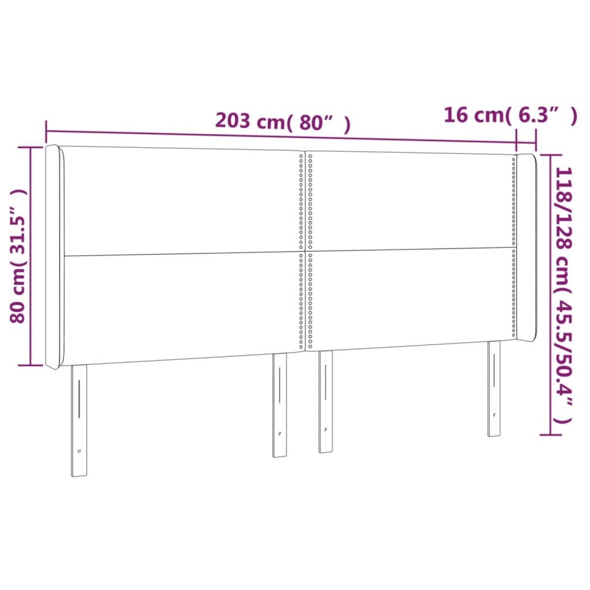 vidaXL Κεφαλάρι Κρεβατιού LED Μαύρο 203x16x118/128 εκ. Υφασμάτινο