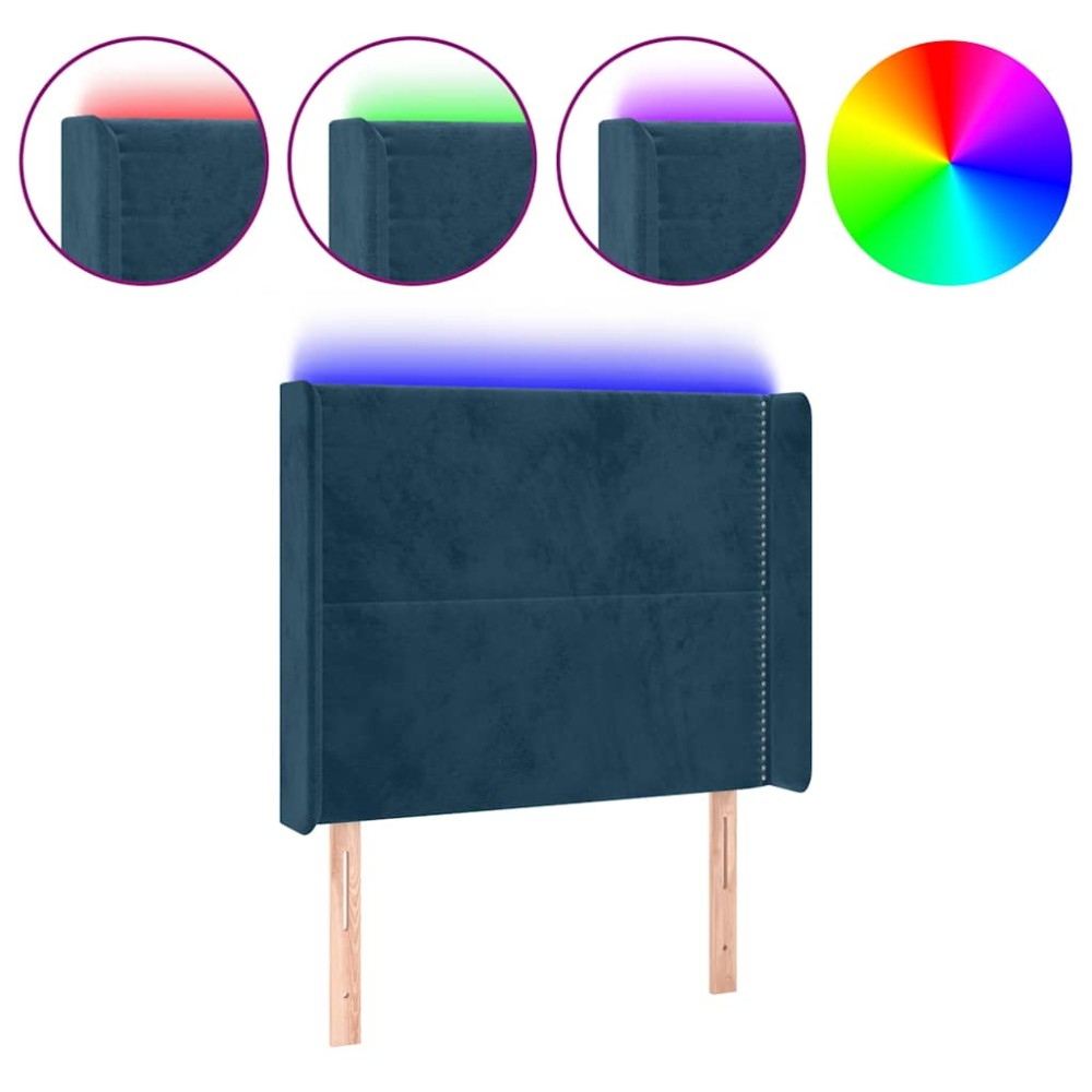 vidaXL Κεφαλάρι Κρεβατιού LED Σκούρο Μπλε 83x16x118/128εκ. Βελούδινο