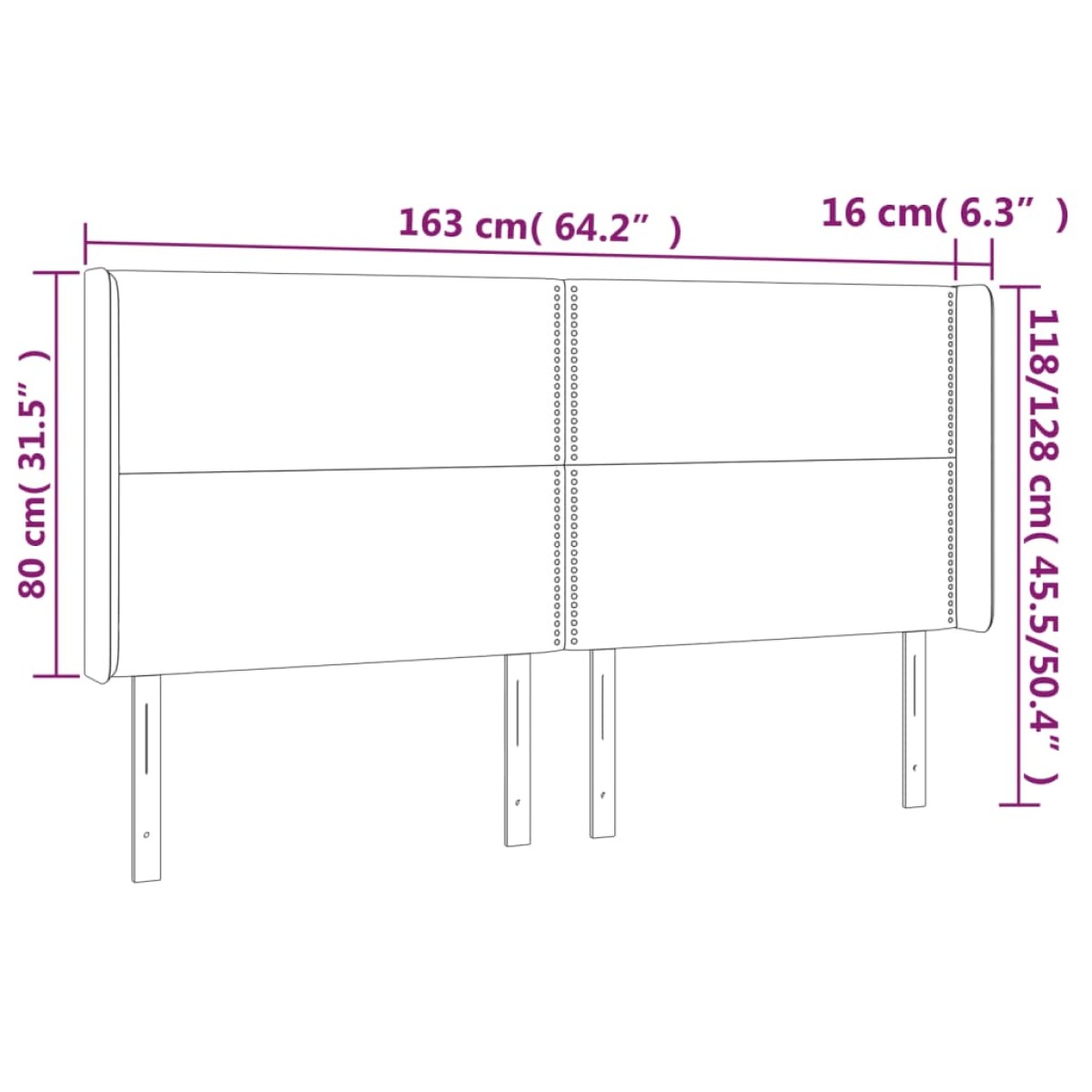 vidaXL Κεφαλάρι Κρεβατιού LED Ροζ 163x16x118/128 εκ. Βελούδινο