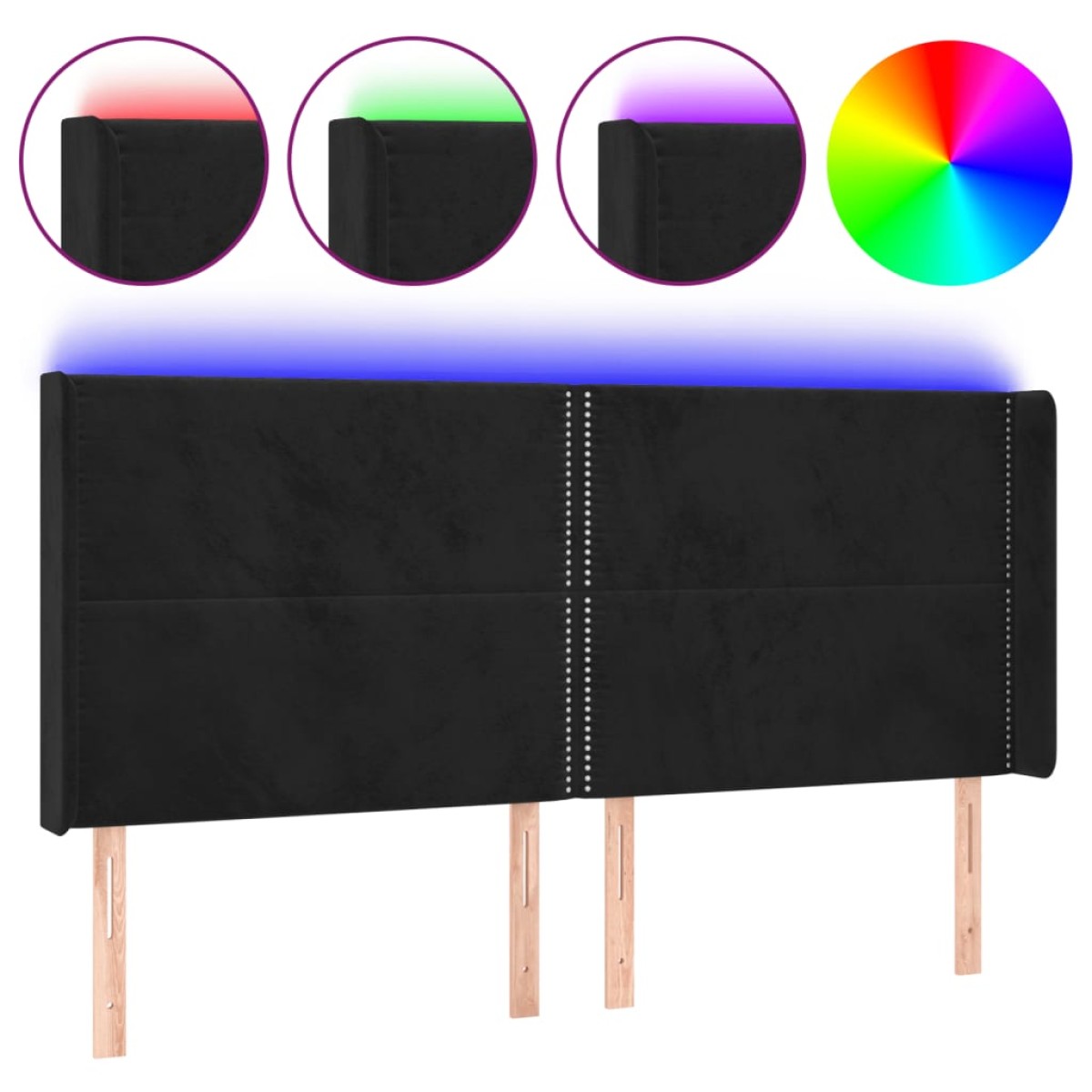 vidaXL Κεφαλάρι Κρεβατιού LED Μαύρο 183x16x118/128 εκ. Βελούδινο