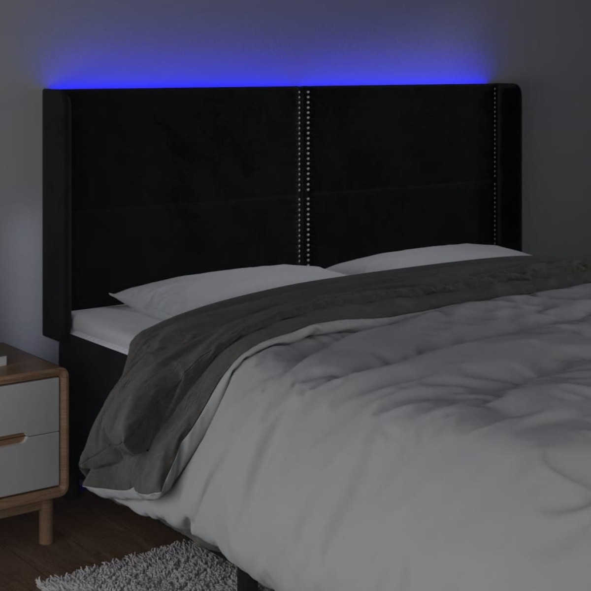 vidaXL Κεφαλάρι Κρεβατιού LED Μαύρο 183x16x118/128 εκ. Βελούδινο