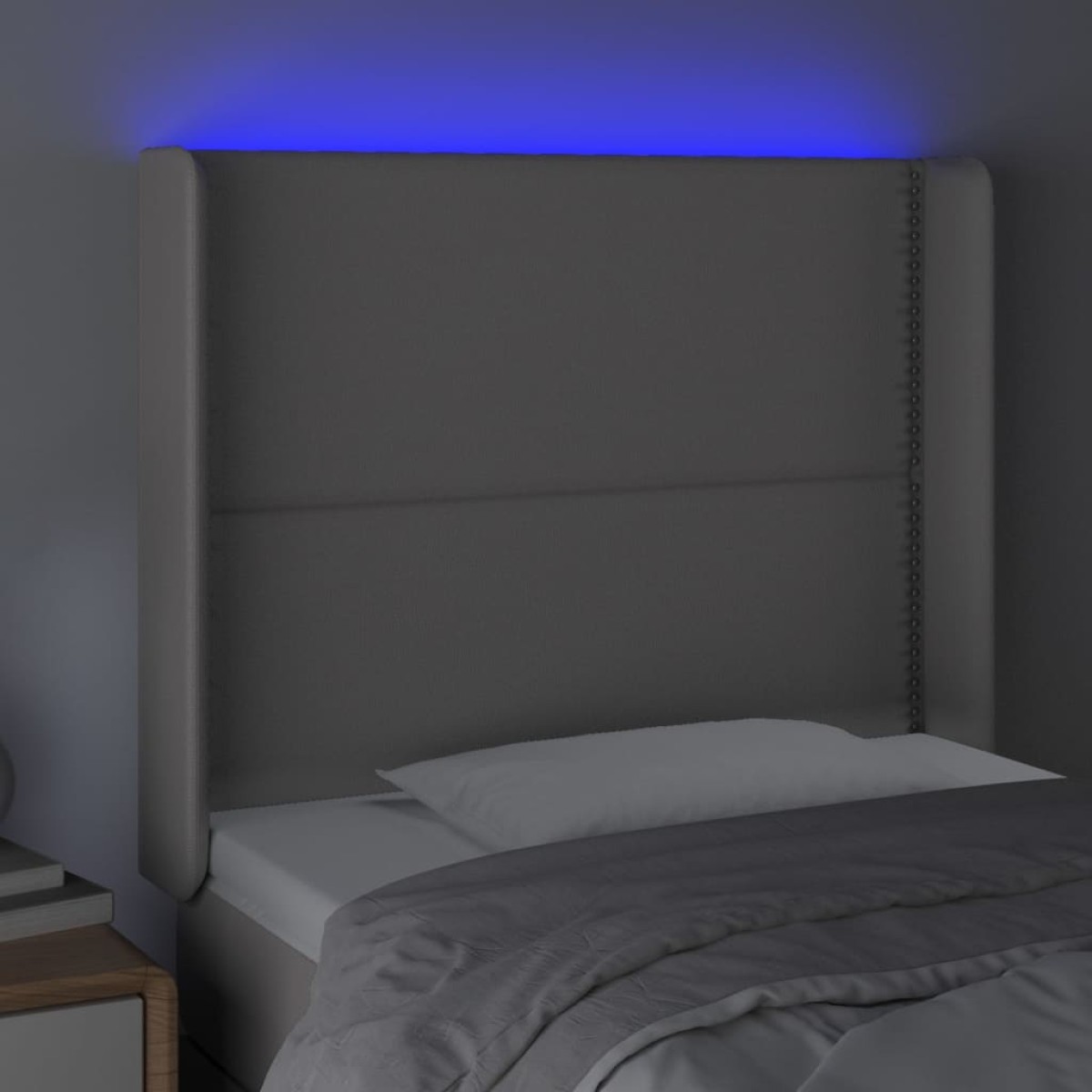 vidaXL Κεφαλάρι Κρεβατιού LED Γκρι 103x16x118/128 εκ. Συνθετ. Δέρμα
