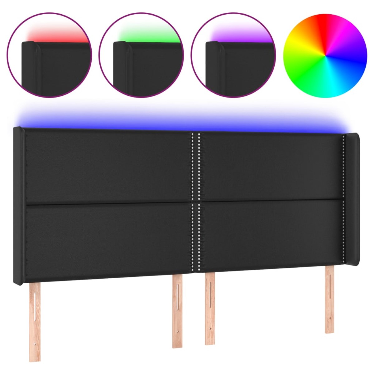 vidaXL Κεφαλάρι Κρεβατιού LED Μαύρο 183x16x118/128 εκ. Συνθετ. Δέρμα
