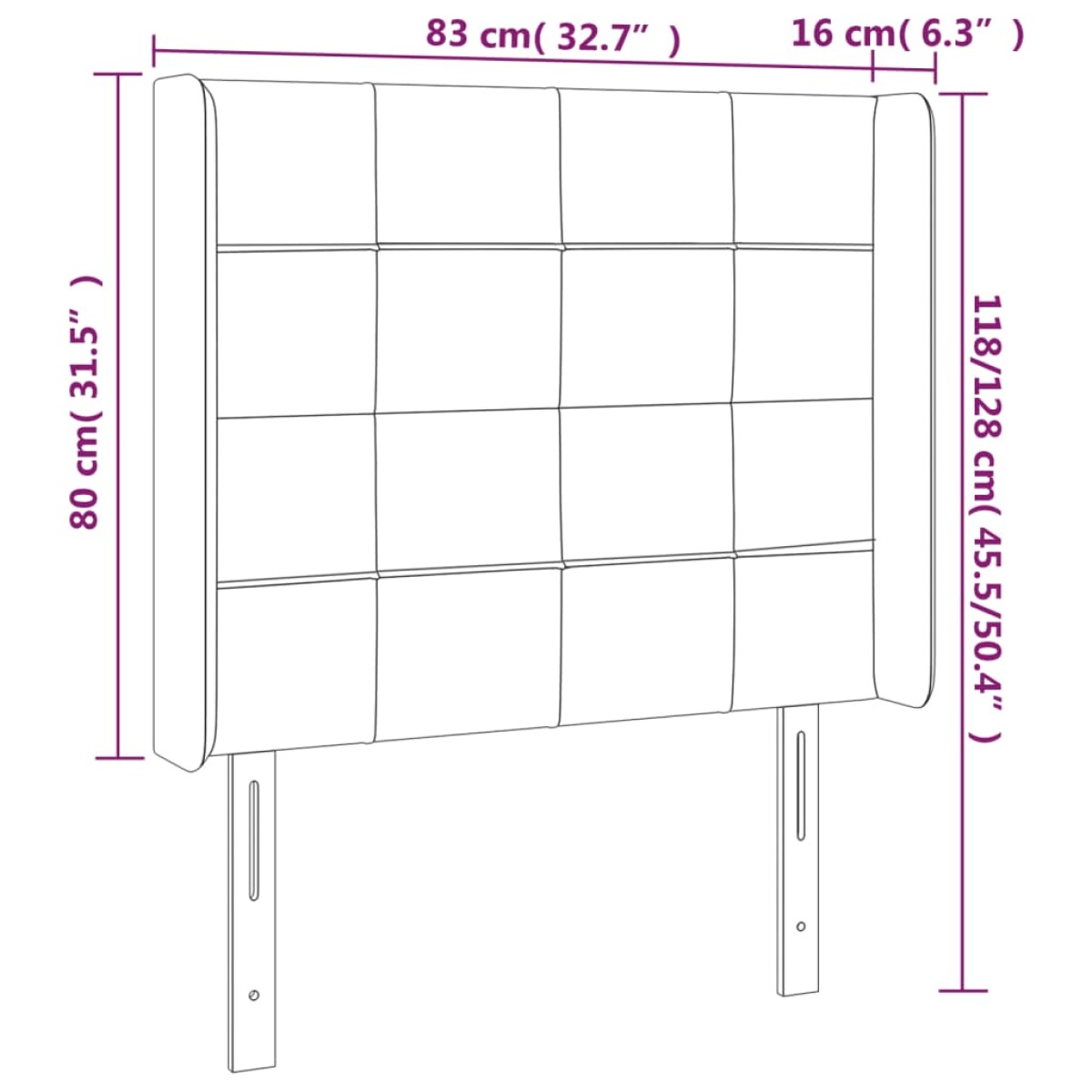vidaXL Κεφαλάρι Κρεβατιού LED Μαύρο 83x16x118/128εκ. Υφασμάτινο