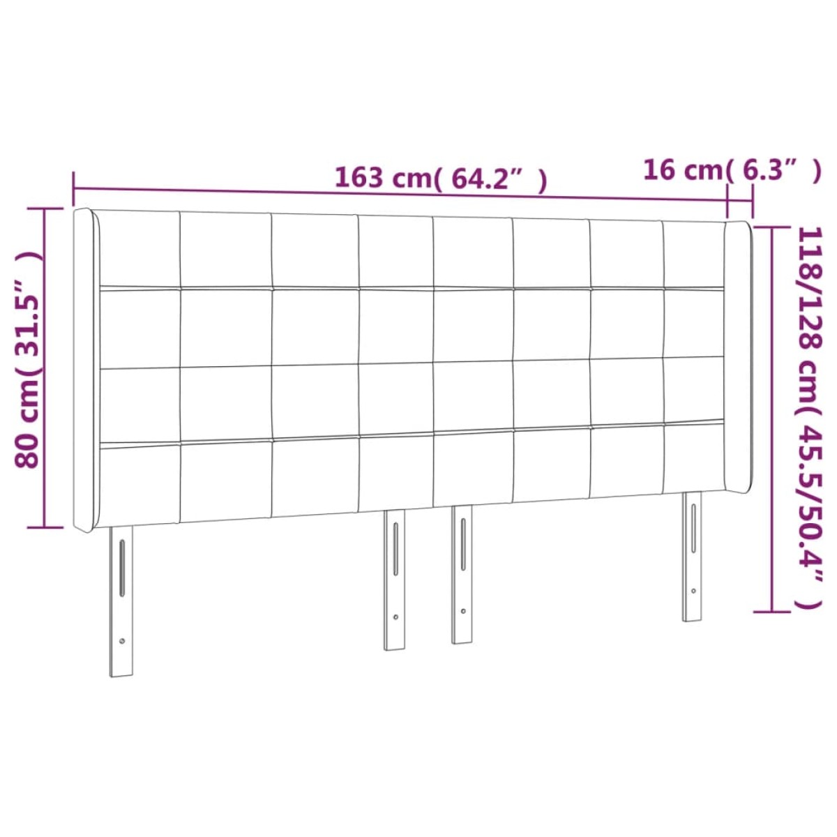 vidaXL Κεφαλάρι Κρεβατιού LED Σκούρο Γκρι 163x16x118/128εκ. Υφασμάτινο