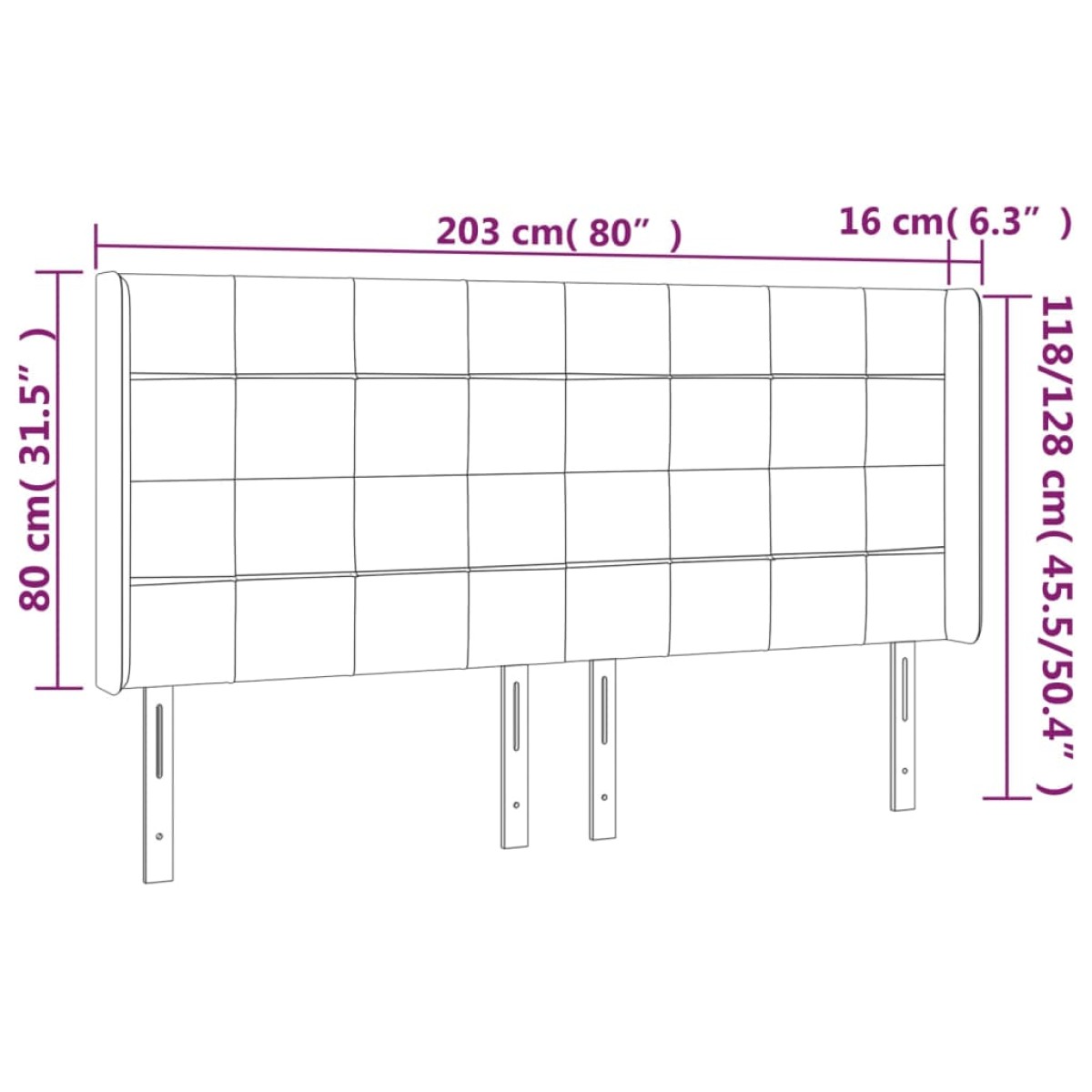 vidaXL Κεφαλάρι Κρεβατιού LED Σκούρο Καφέ 203x16x118/128εκ. Υφασμάτινο