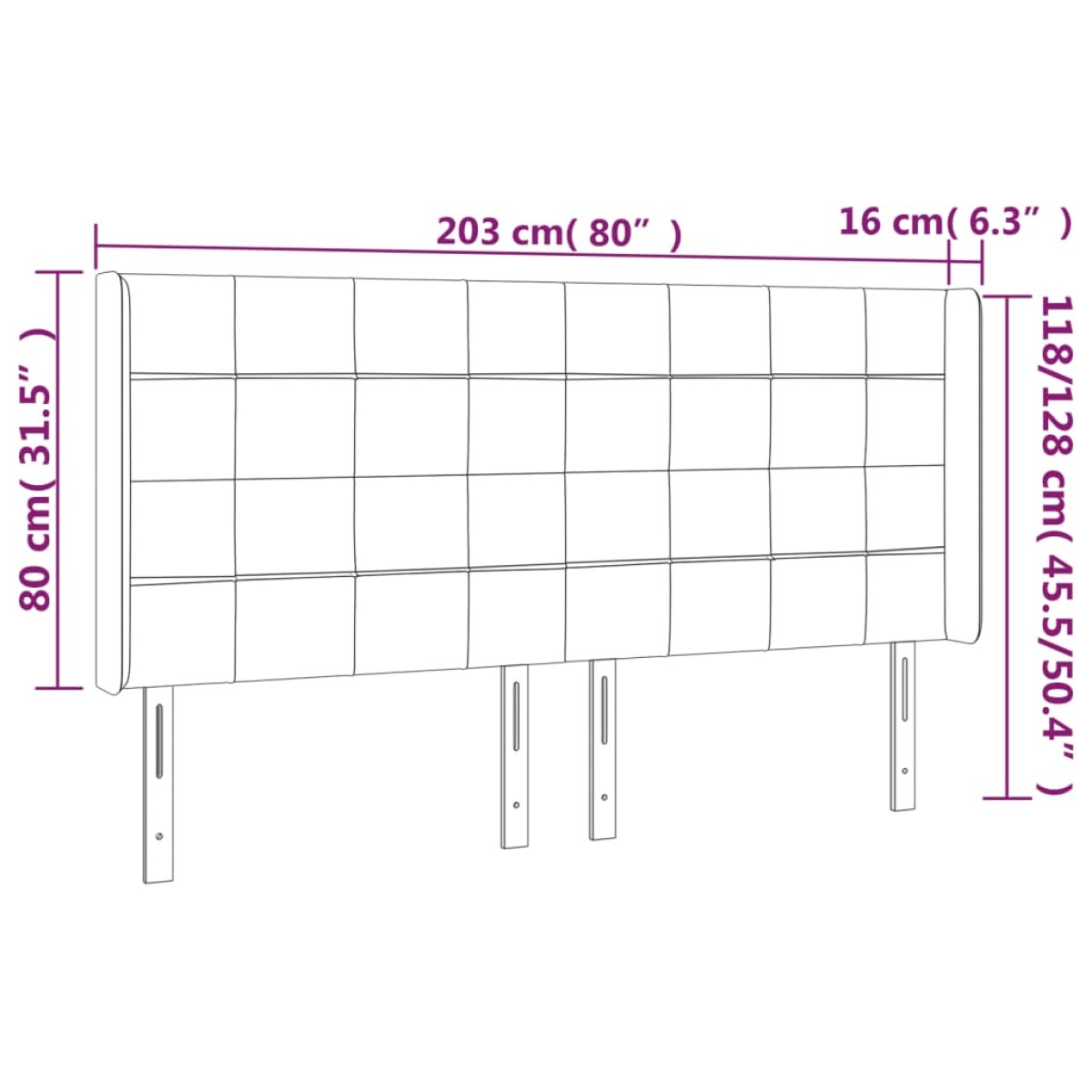vidaXL Κεφαλάρι Κρεβατιού LED Κρεμ 203x16x118/128 εκ. Υφασμάτινο