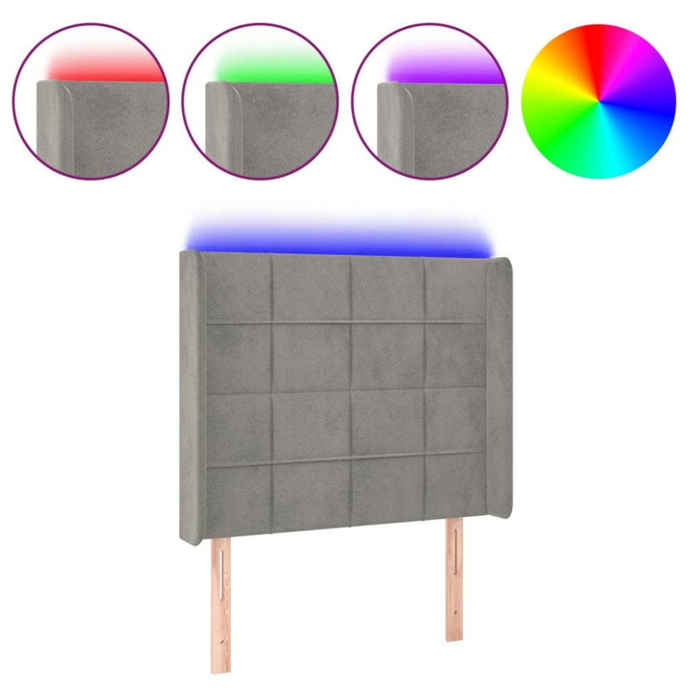 vidaXL Κεφαλάρι Κρεβατιού LED Ανοιχτό Γκρι 83x16x118/128εκ. Βελούδινο