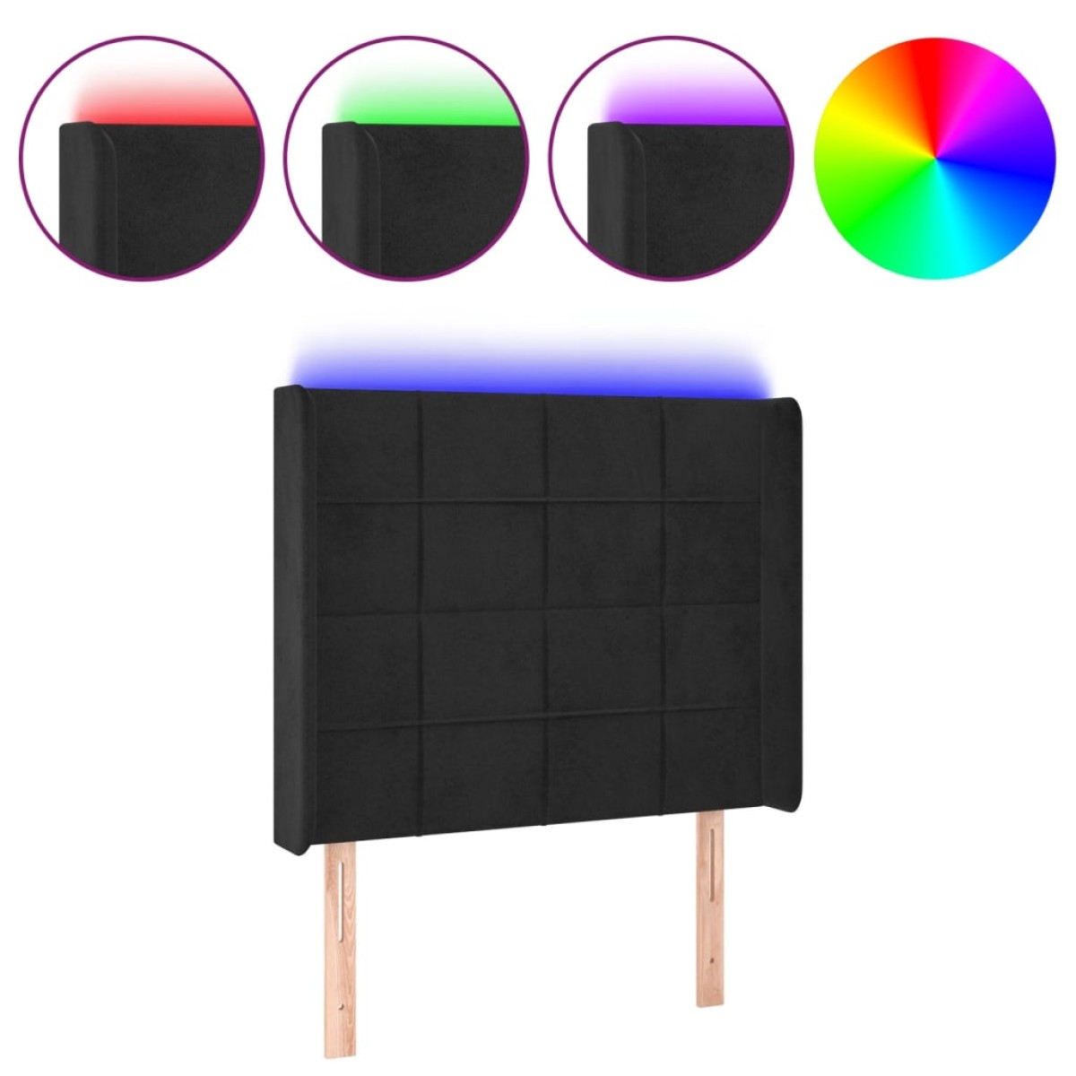 vidaXL Κεφαλάρι Κρεβατιού LED Μαύρο 93x16x118/128εκ. Βελούδινο
