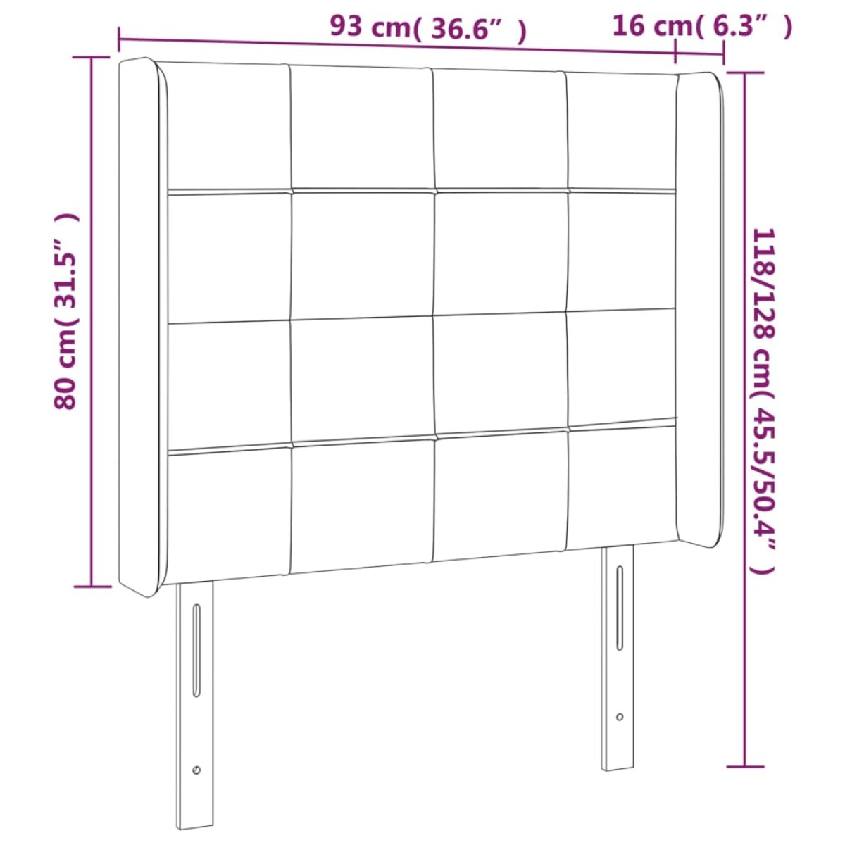 vidaXL Κεφαλάρι Κρεβατιού LED Μαύρο 93x16x118/128εκ. Βελούδινο