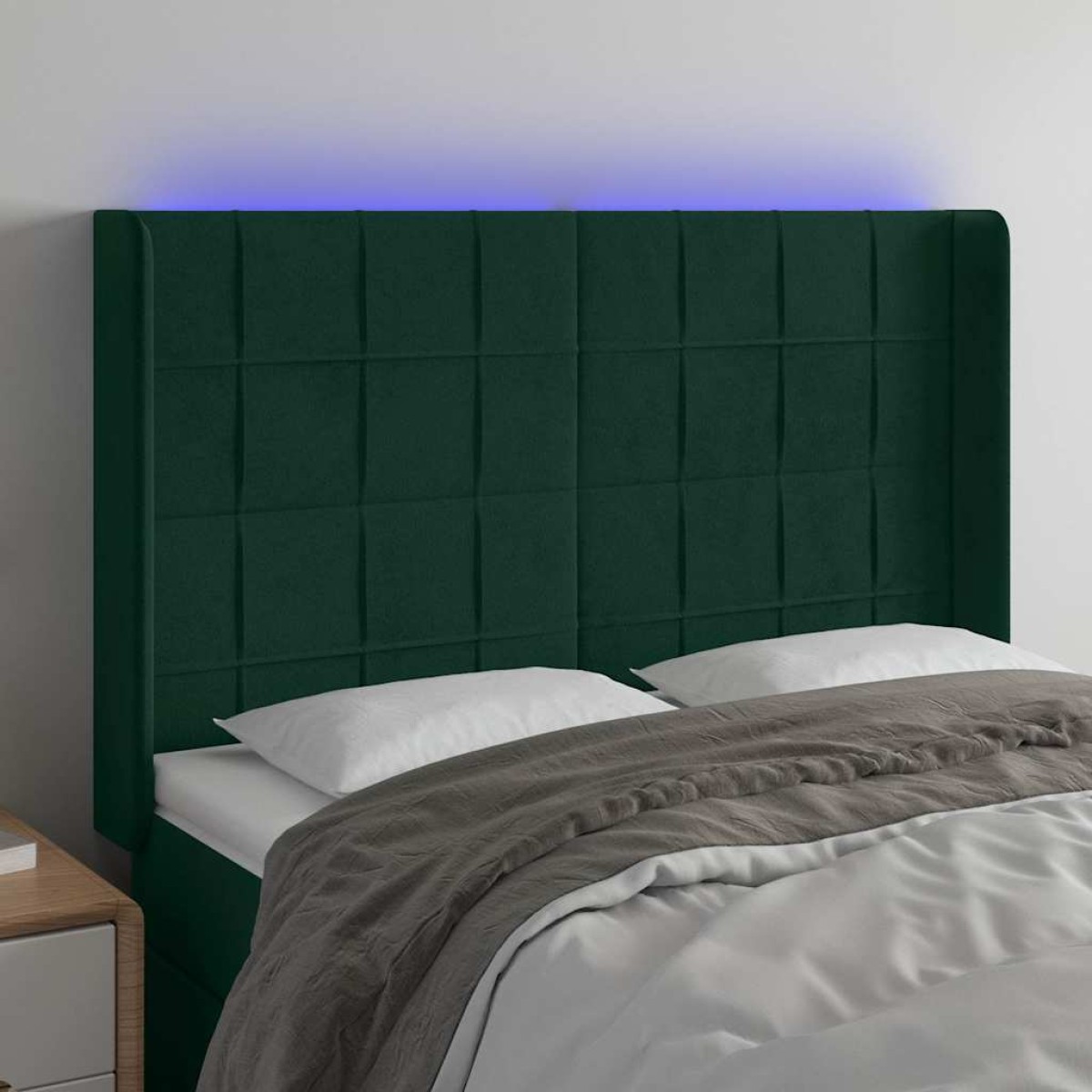 vidaXL Κεφαλάρι Κρεβατιού LED Σκούρο Πράσινο 147x16x118/128 εκ