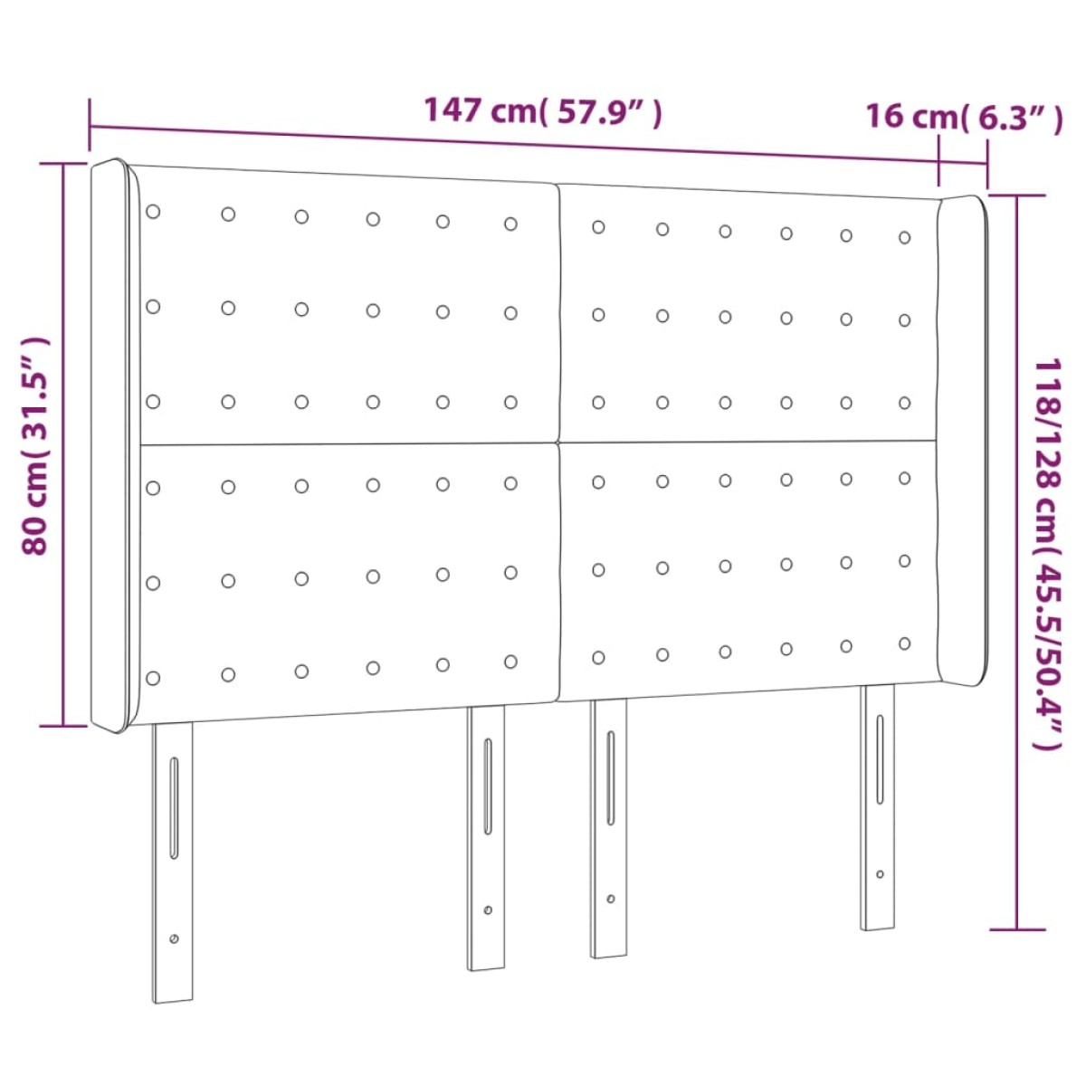 vidaXL Κεφαλάρι Κρεβατιού LED Μαύρο 147x16x118/128 εκ. Συνθετ. Δέρμα