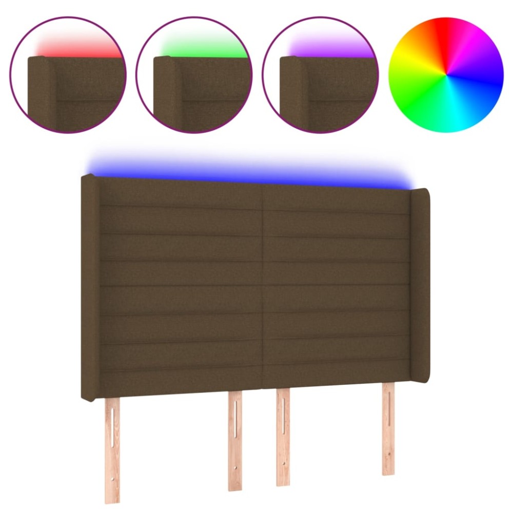 vidaXL Κεφαλάρι Κρεβατιού LED Σκούρο Καφέ 147x16x118/128εκ. Υφασμάτινο