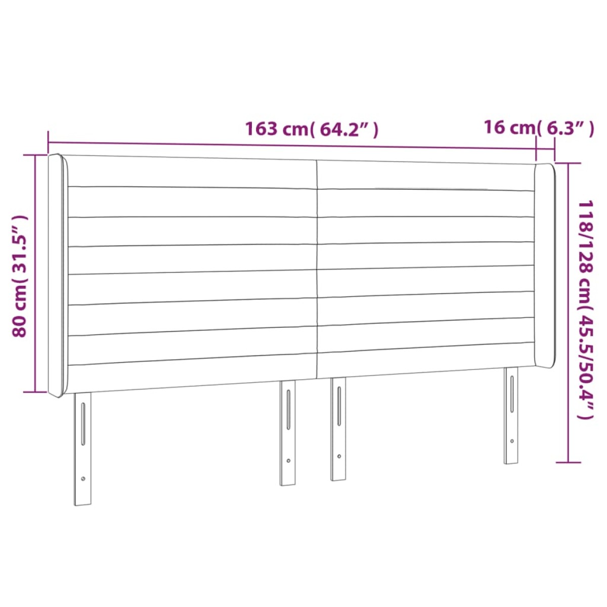 vidaXL Κεφαλάρι Κρεβατιού LED Μαύρο 163x16x118/128 εκ. Υφασμάτινο