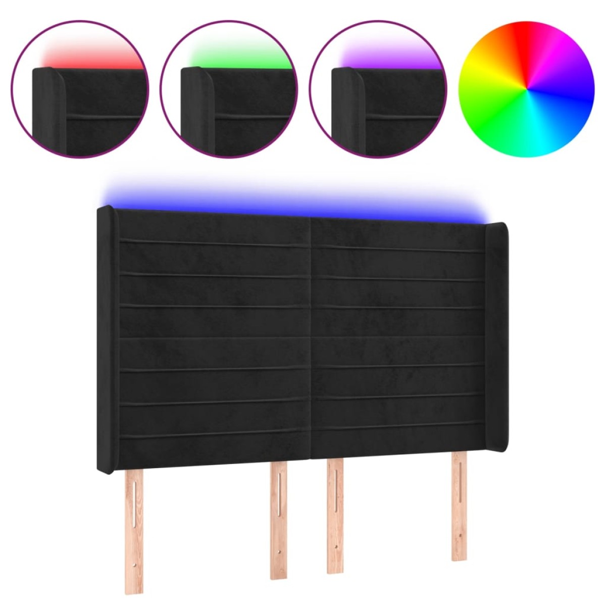 vidaXL Κεφαλάρι Κρεβατιού LED Μαύρο 147x16x118/128 εκ. Βελούδινο