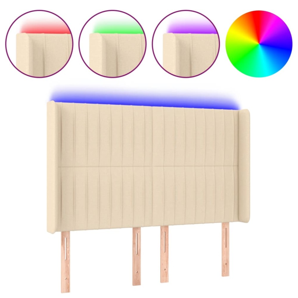 vidaXL Κεφαλάρι Κρεβατιού LED Κρεμ 147x16x118/128 εκ. Υφασμάτινο