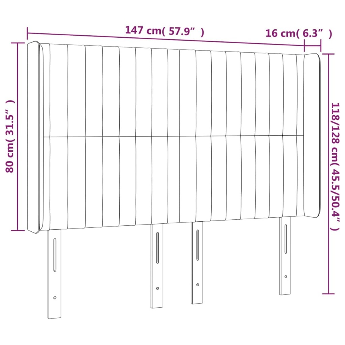 vidaXL Κεφαλάρι Κρεβατιού LED Κρεμ 147x16x118/128 εκ. Υφασμάτινο