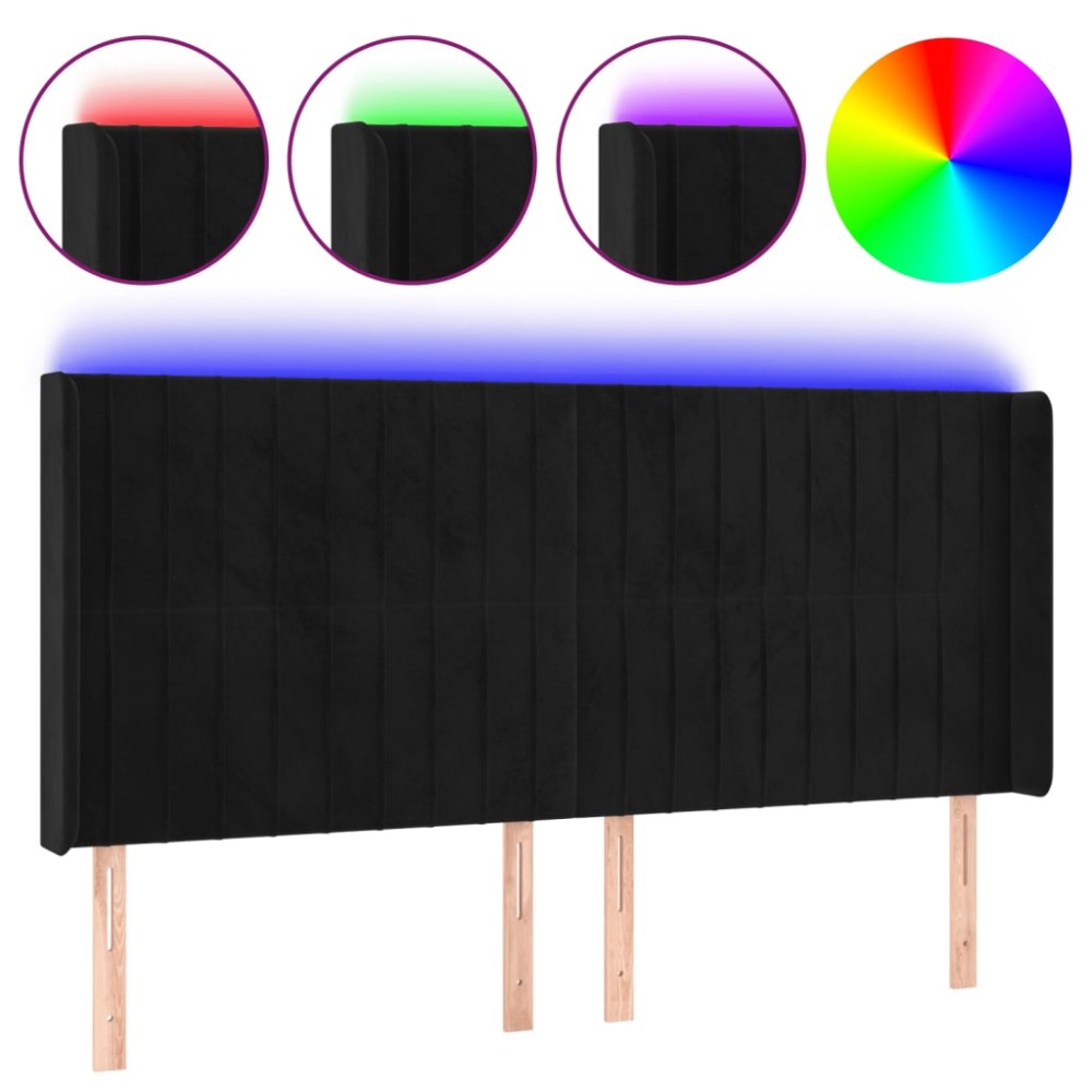 vidaXL Κεφαλάρι Κρεβατιού LED Μαύρο 163x16x118/128 εκ. Βελούδινο