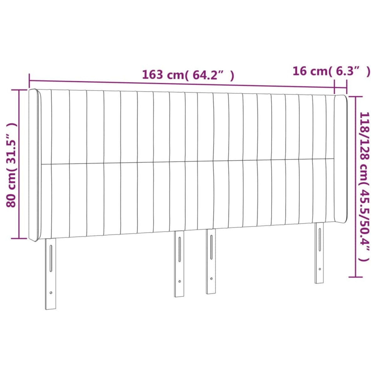 vidaXL Κεφαλάρι Κρεβατιού LED Μαύρο 163x16x118/128 εκ. Βελούδινο