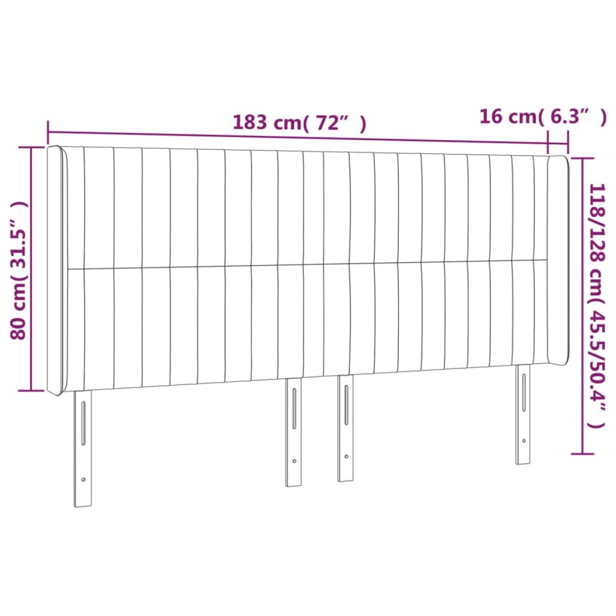 vidaXL Κεφαλάρι Κρεβατιού LED Ανοιχτό Γκρι 183x16x118/128εκ. Βελούδινο