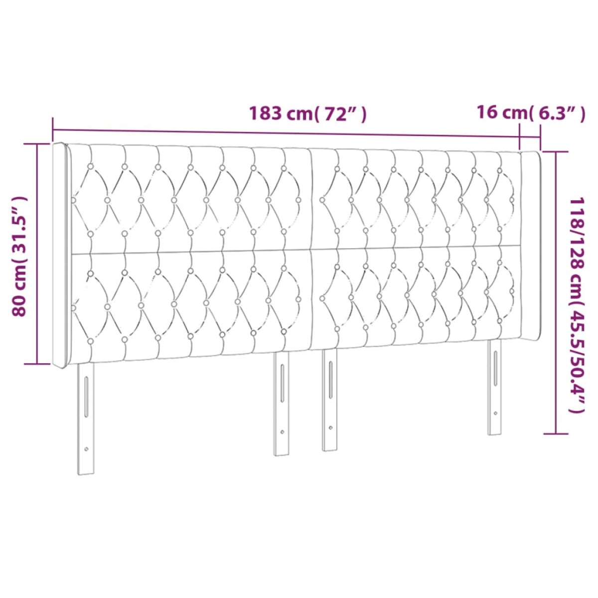 vidaXL Κεφαλάρι Κρεβατιού LED Κρεμ 183x16x118/128 εκ. Υφασμάτινο