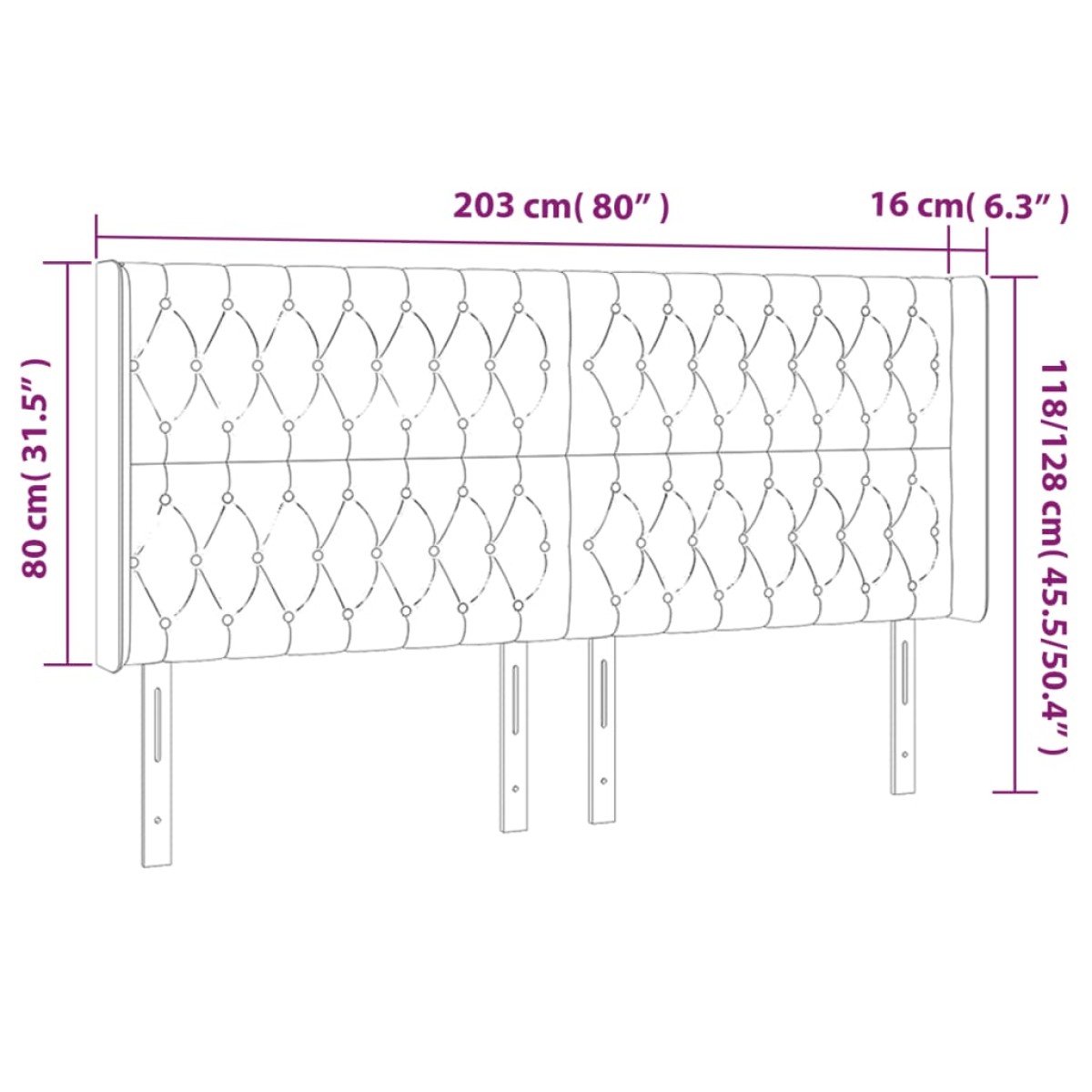vidaXL Κεφαλάρι Κρεβατιού LED Σκούρο Καφέ 203x16x118/128εκ. Υφασμάτινο