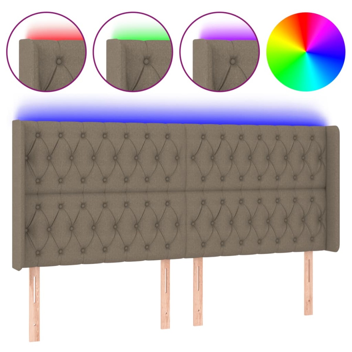 vidaXL Κεφαλάρι Κρεβατιού LED Taupe 203x16x118/128 εκ. Υφασμάτινο