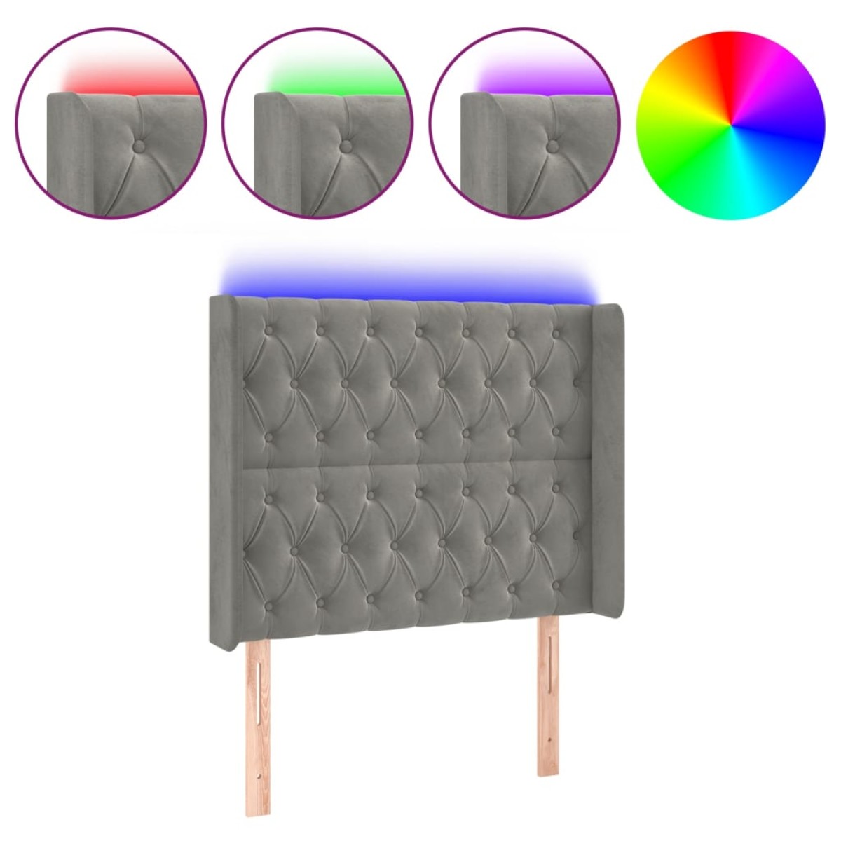 vidaXL Κεφαλάρι Κρεβατιού LED Ανοιχτό Γκρι 93x16x118/128εκ. Βελούδινο