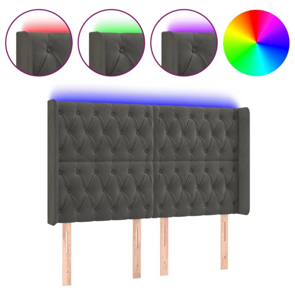 vidaXL Κεφαλάρι Κρεβατιού LED Σκούρο Γκρι 147x16x118/128εκ. Βελούδινο