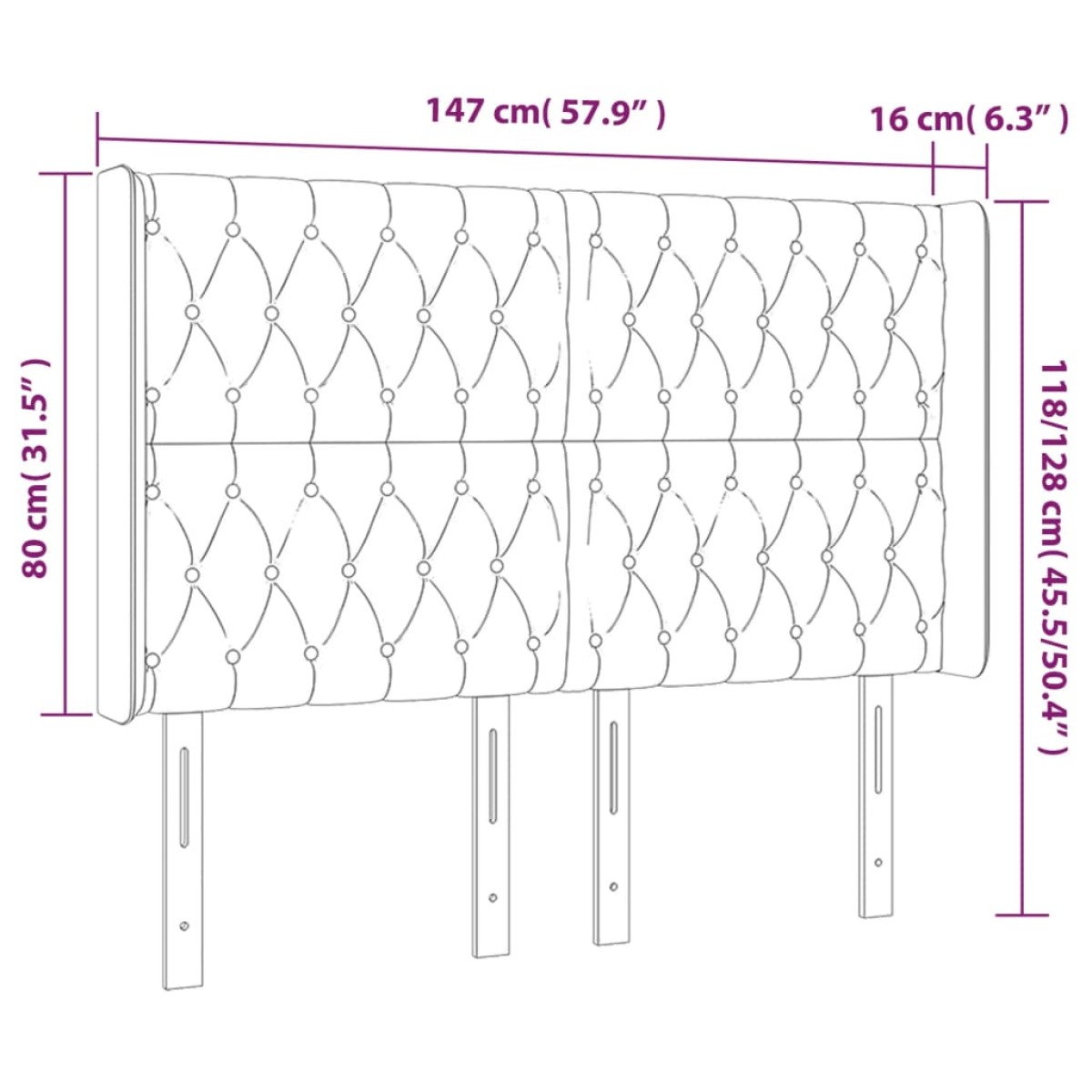 vidaXL Κεφαλάρι Κρεβατιού LED Σκούρο Γκρι 147x16x118/128εκ. Βελούδινο