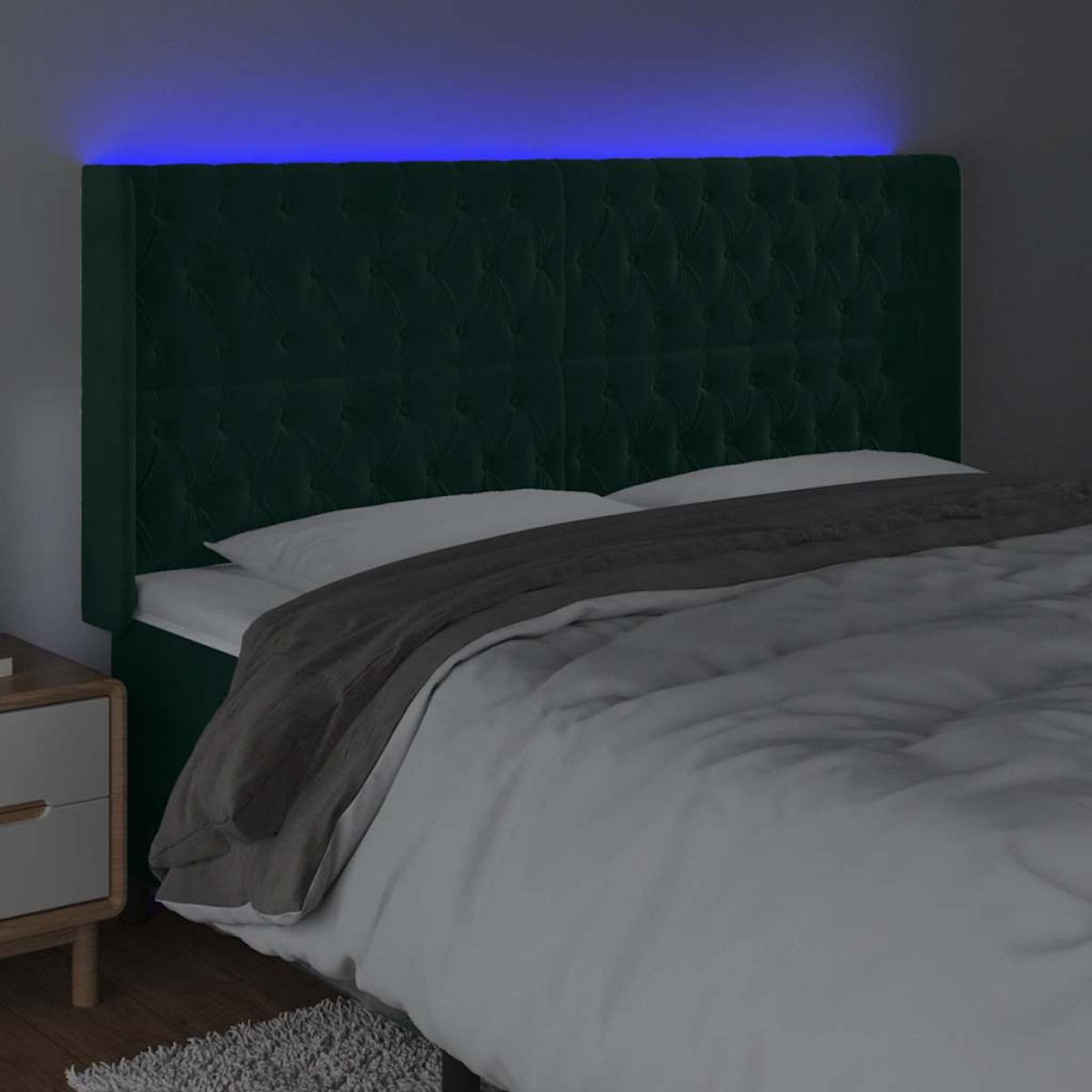 vidaXL Κεφαλάρι Κρεβατιού LED Σκούρο Πράσινο 183x16x118/128 εκ