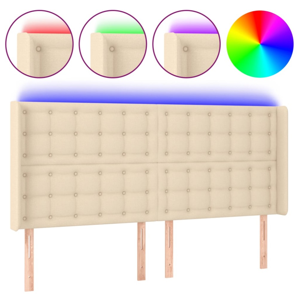 vidaXL Κεφαλάρι Κρεβατιού LED Κρεμ 183x16x118/128 εκ. Υφασμάτινο