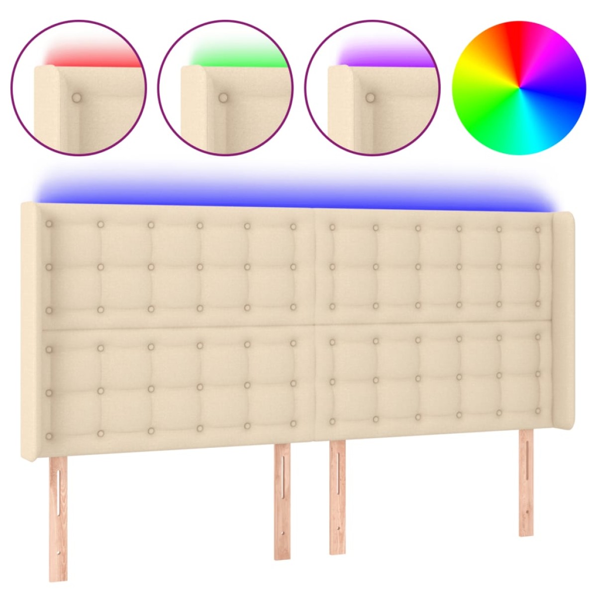vidaXL Κεφαλάρι Κρεβατιού LED Κρεμ 183x16x118/128 εκ. Υφασμάτινο