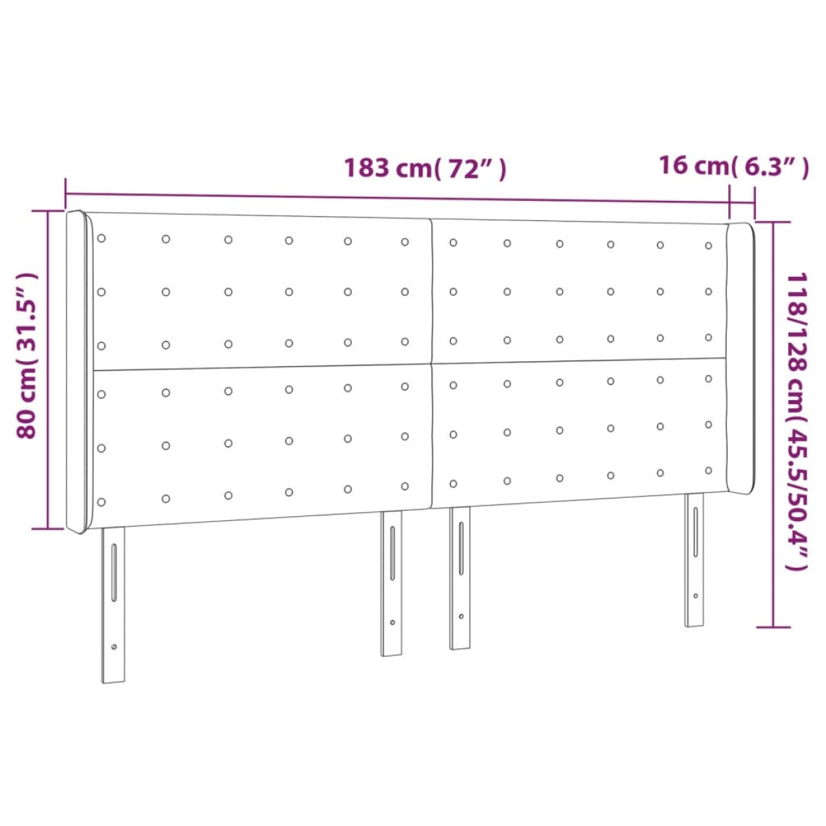 vidaXL Κεφαλάρι Κρεβατιού LED Κρεμ 183x16x118/128 εκ. Υφασμάτινο