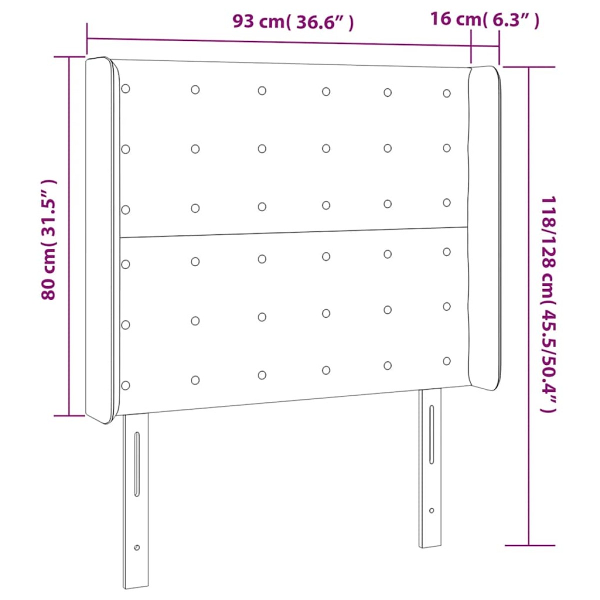 vidaXL Κεφαλάρι Κρεβατιού LED Σκούρο Μπλε 93x16x118/128εκ. Βελούδινο