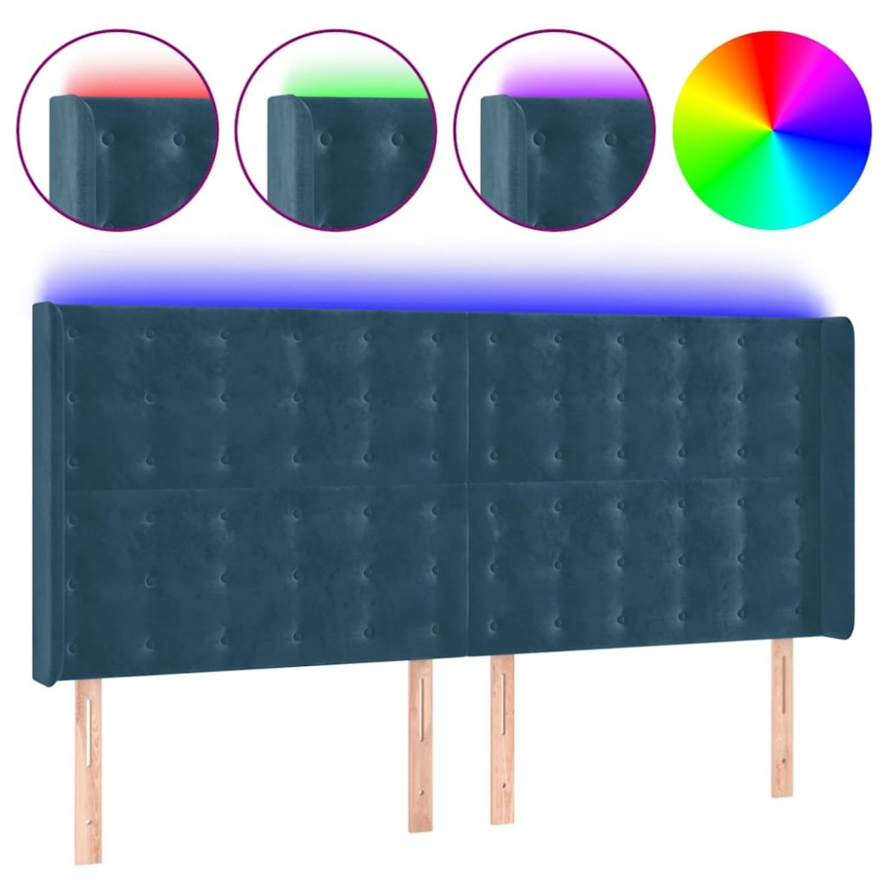 vidaXL Κεφαλάρι Κρεβατιού LED Σκούρο Μπλε 163x16x118/128 εκ. Βελούδινο