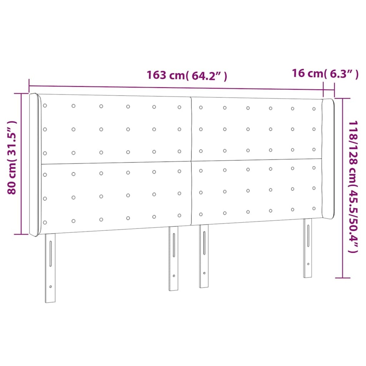 vidaXL Κεφαλάρι Κρεβατιού LED Σκούρο Μπλε 163x16x118/128 εκ. Βελούδινο