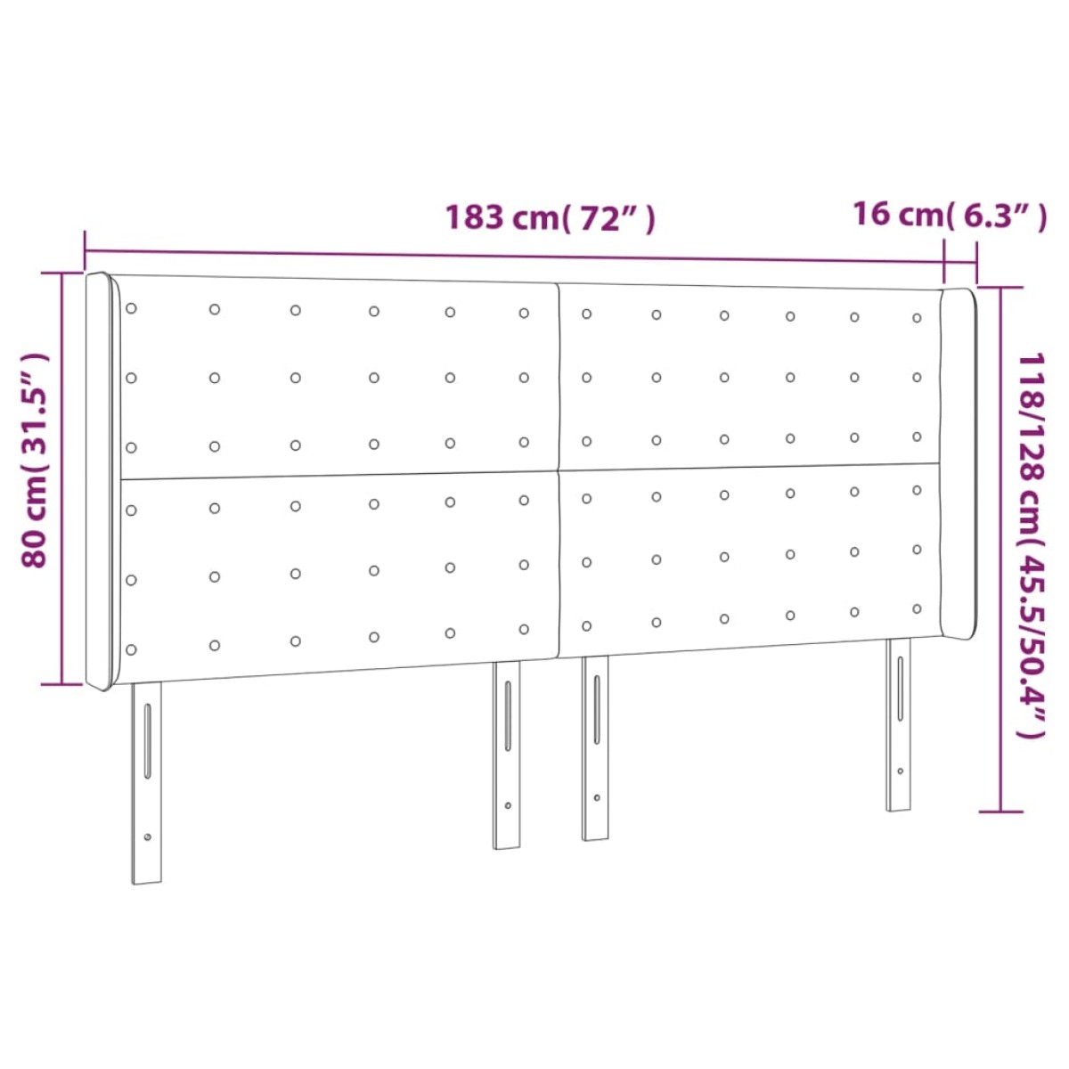vidaXL Κεφαλάρι Κρεβατιού LED Ροζ 183x16x118/128 εκ. Βελούδινο