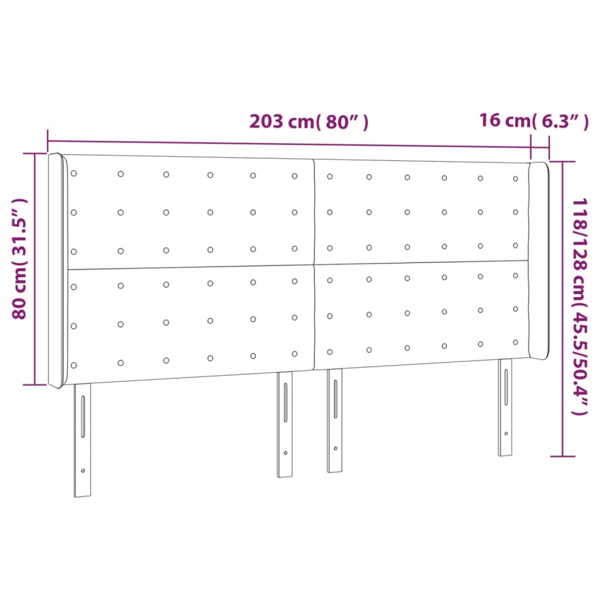 vidaXL Κεφαλάρι Κρεβατιού LED Ανοιχτό Γκρι 203x16x118/128εκ. Βελούδινο