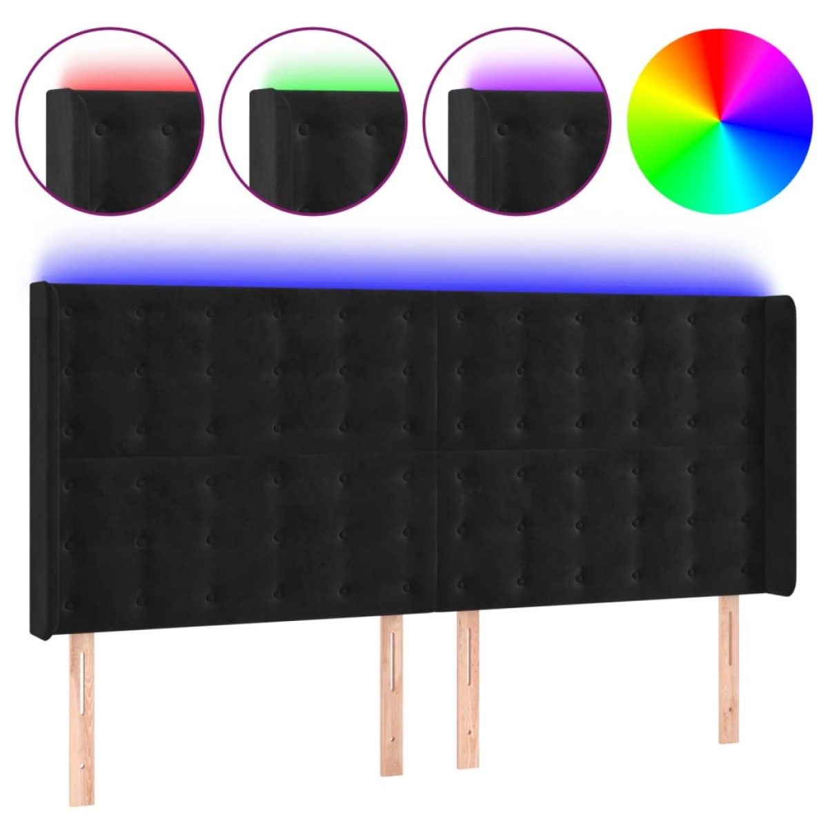 vidaXL Κεφαλάρι Κρεβατιού LED Μαύρο 203x16x118/128 εκ. Βελούδινο